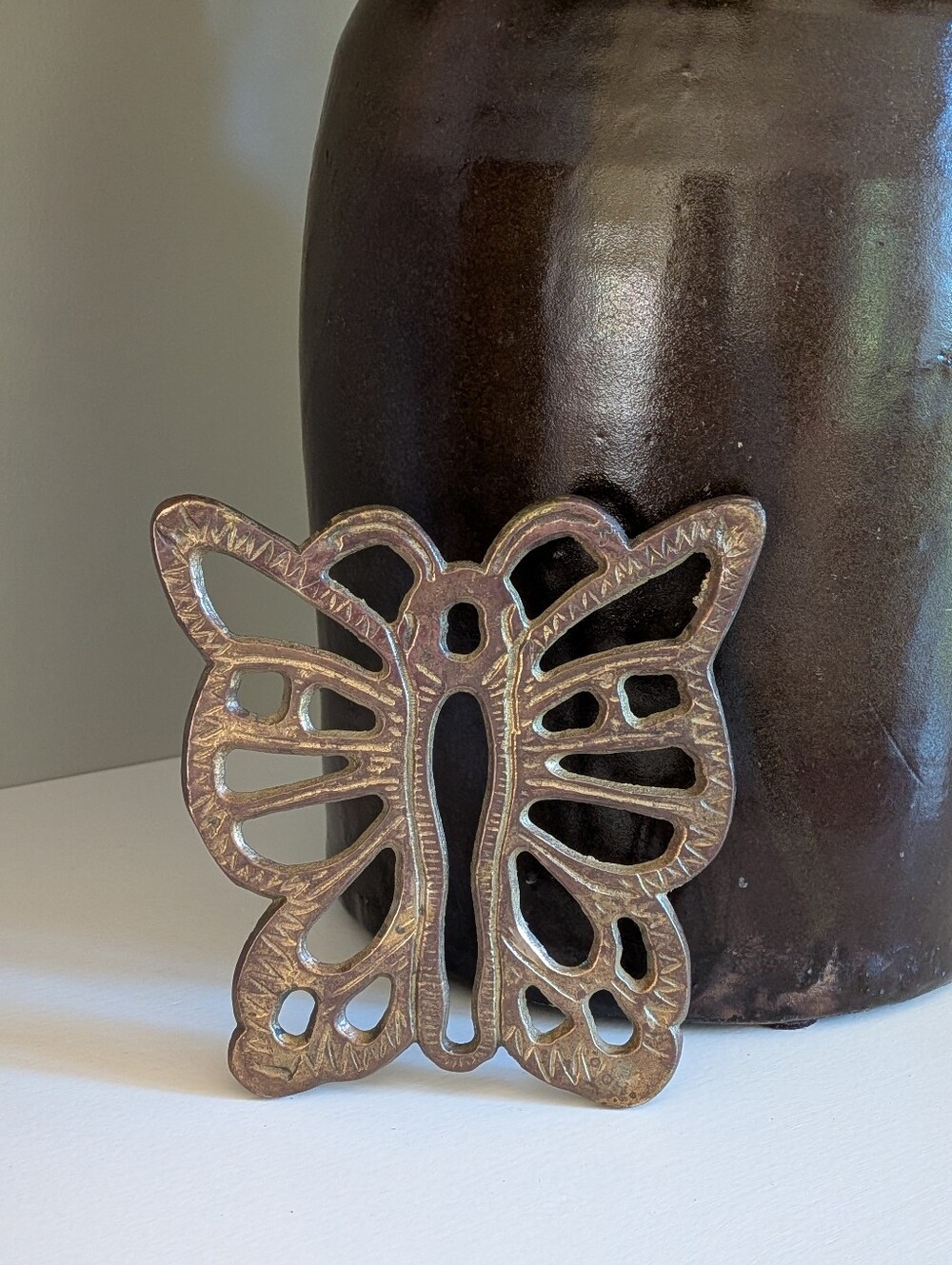 Vintage Decorative Brass Gold Tone Decorative Butterfly Trivet Decor Piece